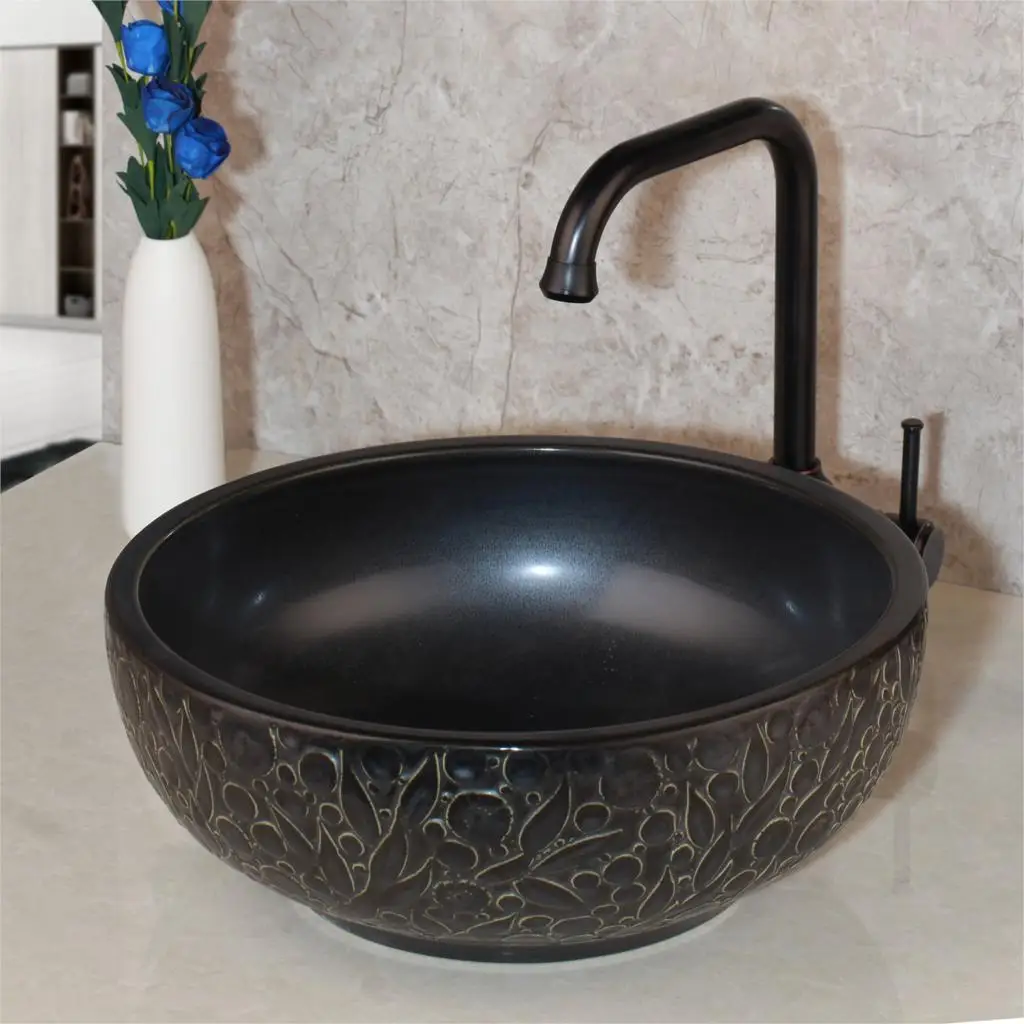 YANKSMART Lavatory Bathroom Ceramic Vanity Sink Brass Faucet Mixer Water Tap Washbasin Set Bamboo Waterfall Basin Tap Combo Kit