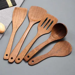 Wooden Kitchenware Long Handle Spatula Rice Scoop Vegetable Meat Cooking Shovel Mixing Spoons for Nonstick Pan Kitchen Tools