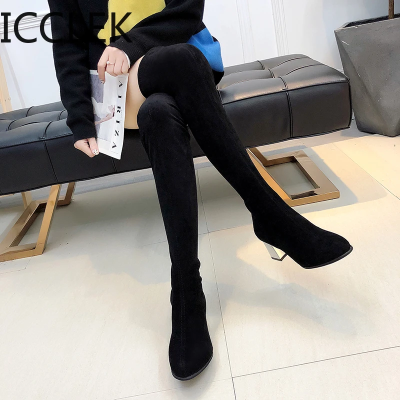 Size 35-43 Winter Over The Knee Boots Women Stretch Fabric Women Thigh High Sexy Woman Shoes Long Bota Feminina A039