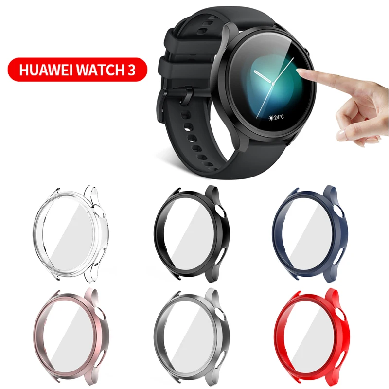 

Glass+Case for Huawei Watch 3 Screen Protector Bumper Hard Matte PC All Around Coverage Protective for Huawei Watch 3 Pro Cover