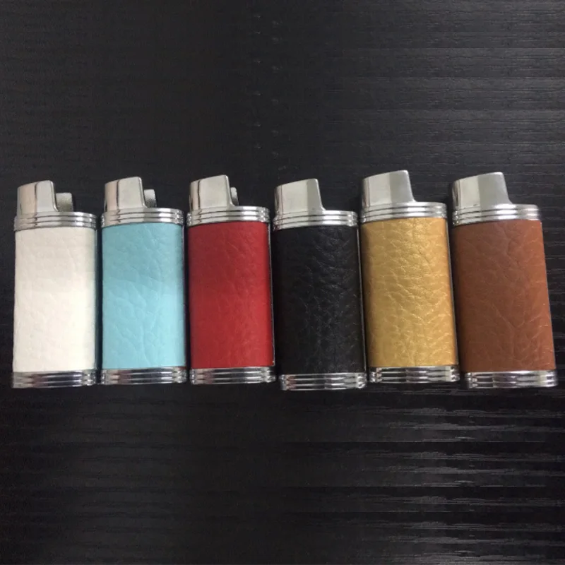 Fashion Leather Lighter Case Metal Shell Frame J5 Lighter Case General Plastic Body Protection Lighter Pouches For Mini Bic