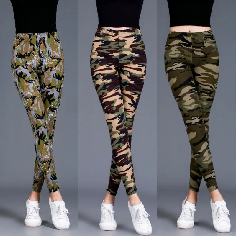 Workout Gym Leggings High Waist Skinny Camouflage Army Green Brushed High Elastic Slim Spring Autumn Women Casual Leggins pants