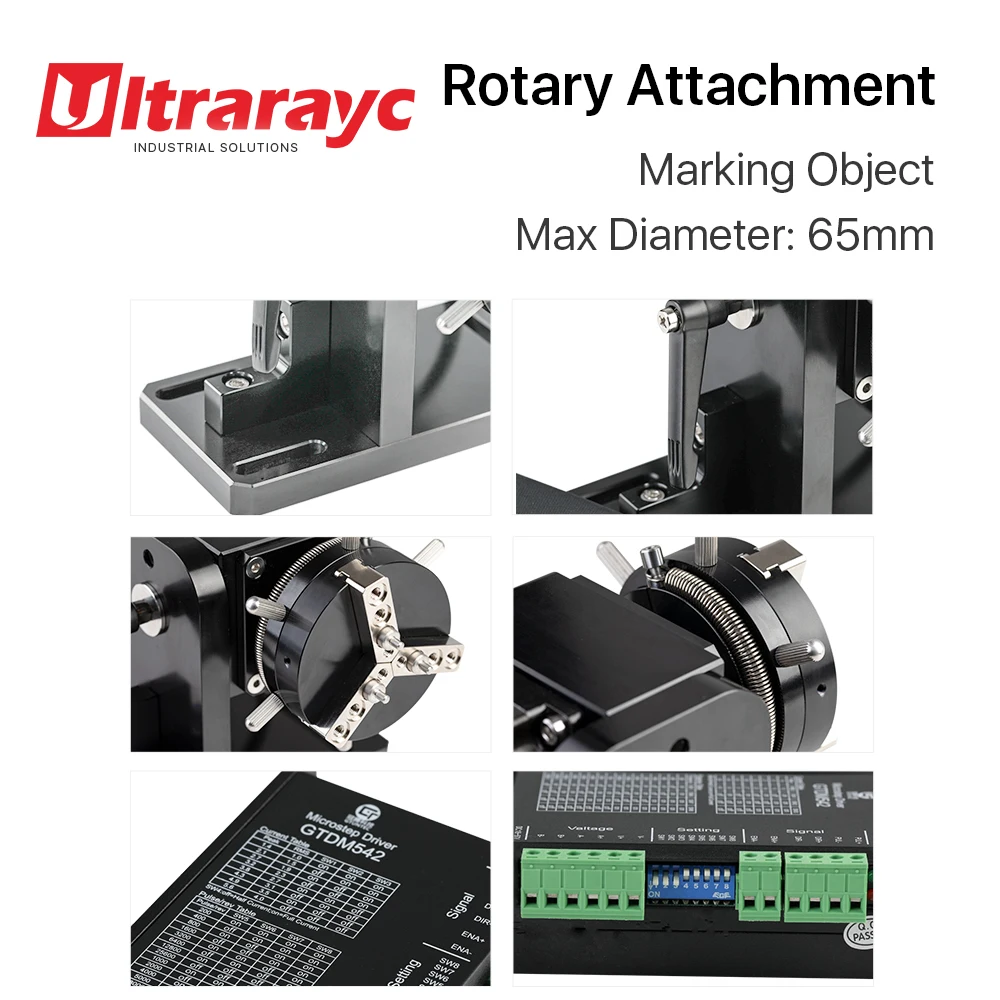 Ultrarayc Rotary Engraving Attachment with Three Metal Adjustable Chucks Max Dia.65mm with Motor & Driver for Fiber Marking