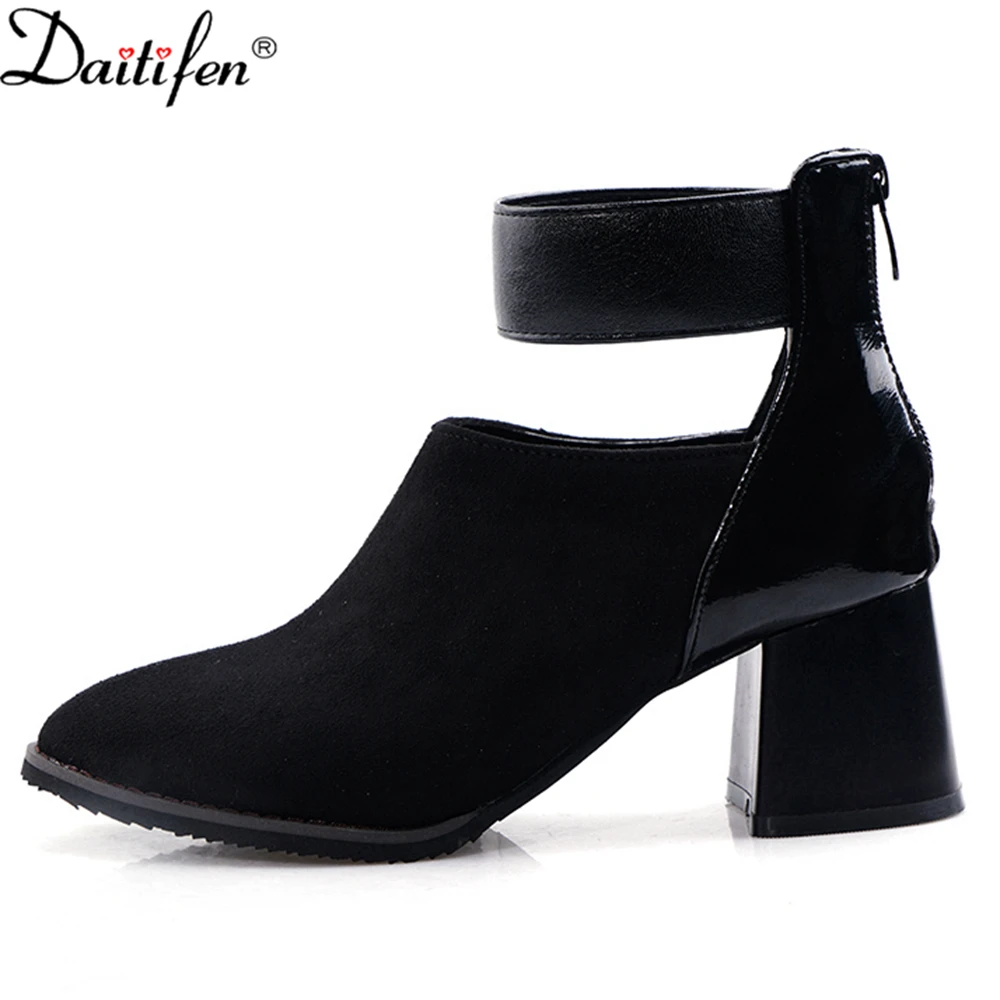 

Daitife Stitching Short Boots Belt Buckle Thick Heels European And American Style Autumn And Winter Women'S Shoes