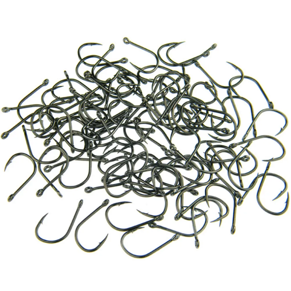 100pcs/Box High Carbon Steel Fishing Hooks Barbed  3#-12# Series Worm Pond Fishing Bait  Holder Jig Hooks Hole Accessories