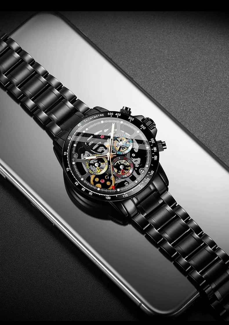 AILANG2019 new watch men's mechanical watch automatic men's black technology hollow waterproof men's watch