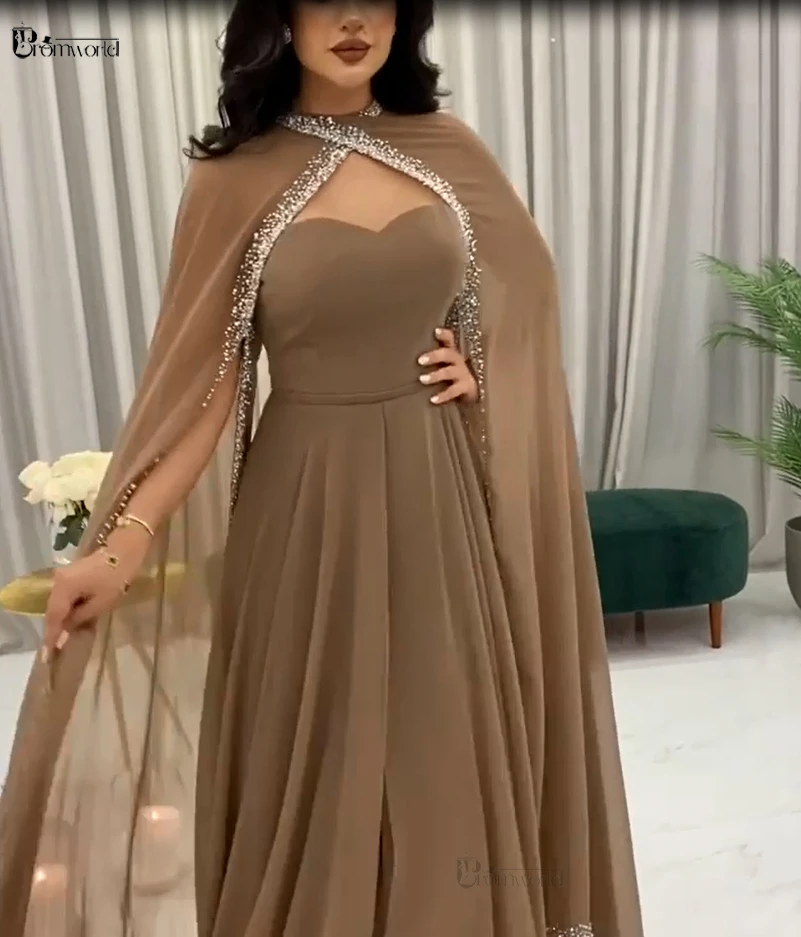 Modern High Couture Evening Dresses A-Line Vestidos De Fiesta Sweetheart Chiffon Beading Robe Dubai Arabic Formal Prom Gown image 2