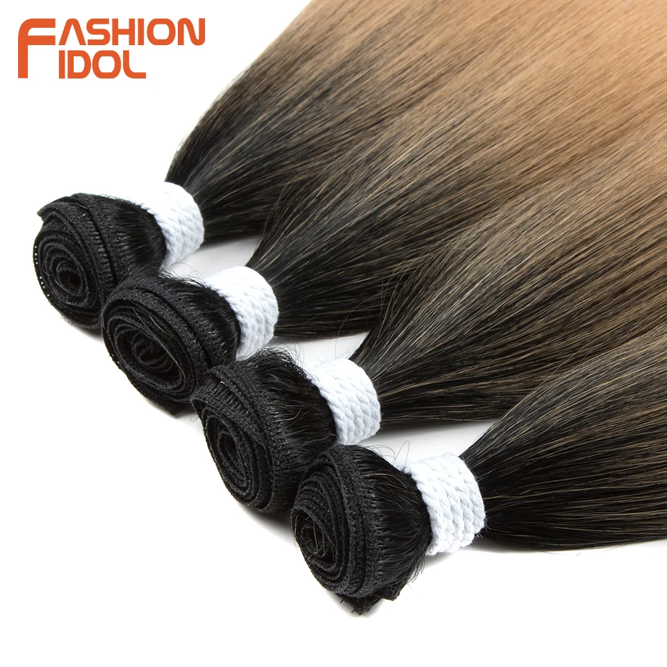 Extensiones de Cabello Lacio Hueso Ombre Rubio Paquetes Cabello Largo Sintético 24 Pulgadas Lacio Completo FASHION IDOL 5