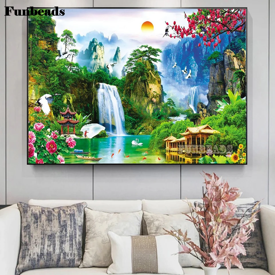 5D Diy Diamant Schilderen Tuin Waterval De Landschap Borduurwerk Volledige Boor Diamant Mozaïek Borduurpakketten Foto Decor FF6697