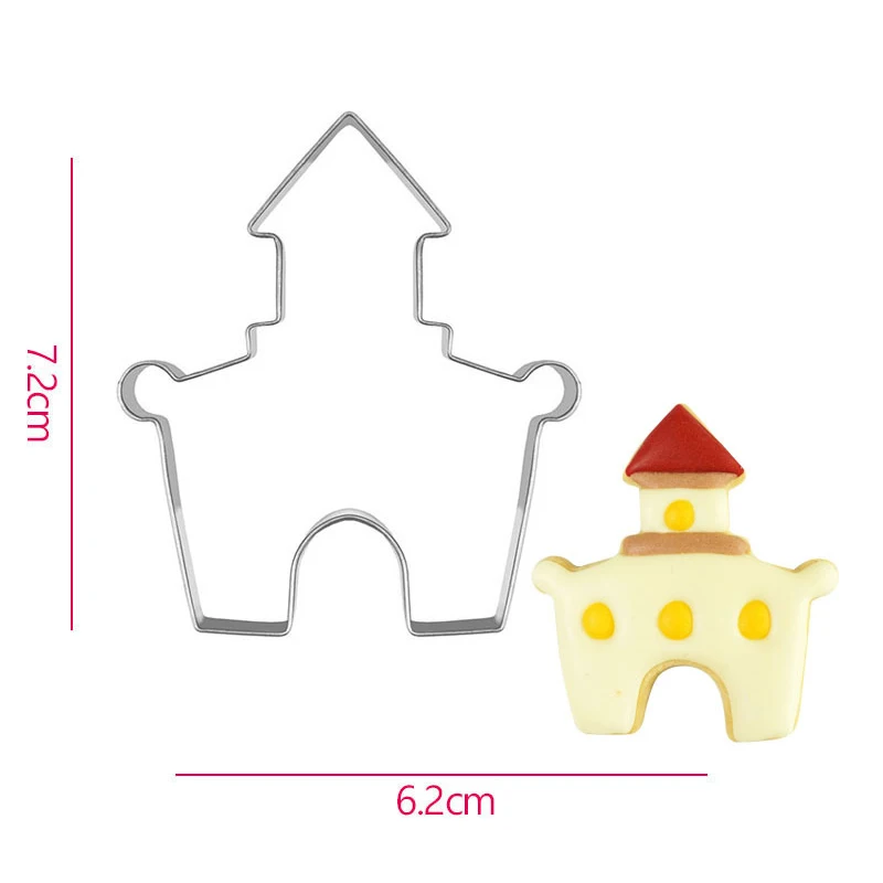 Castle Cookie Cutter Stainless Steel Biscuit Knife Baking Fruit Cut Kitchen Tools Embossing Printing 