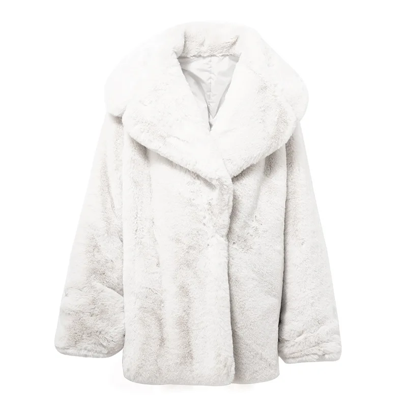 Manteau en fausse fourrure pour femme, élégant, épais, chaud, extérieur, Long, décontracté, en fourrure de lapin, surdimensionné, doux, en peluche, pardessus, hiver 2021