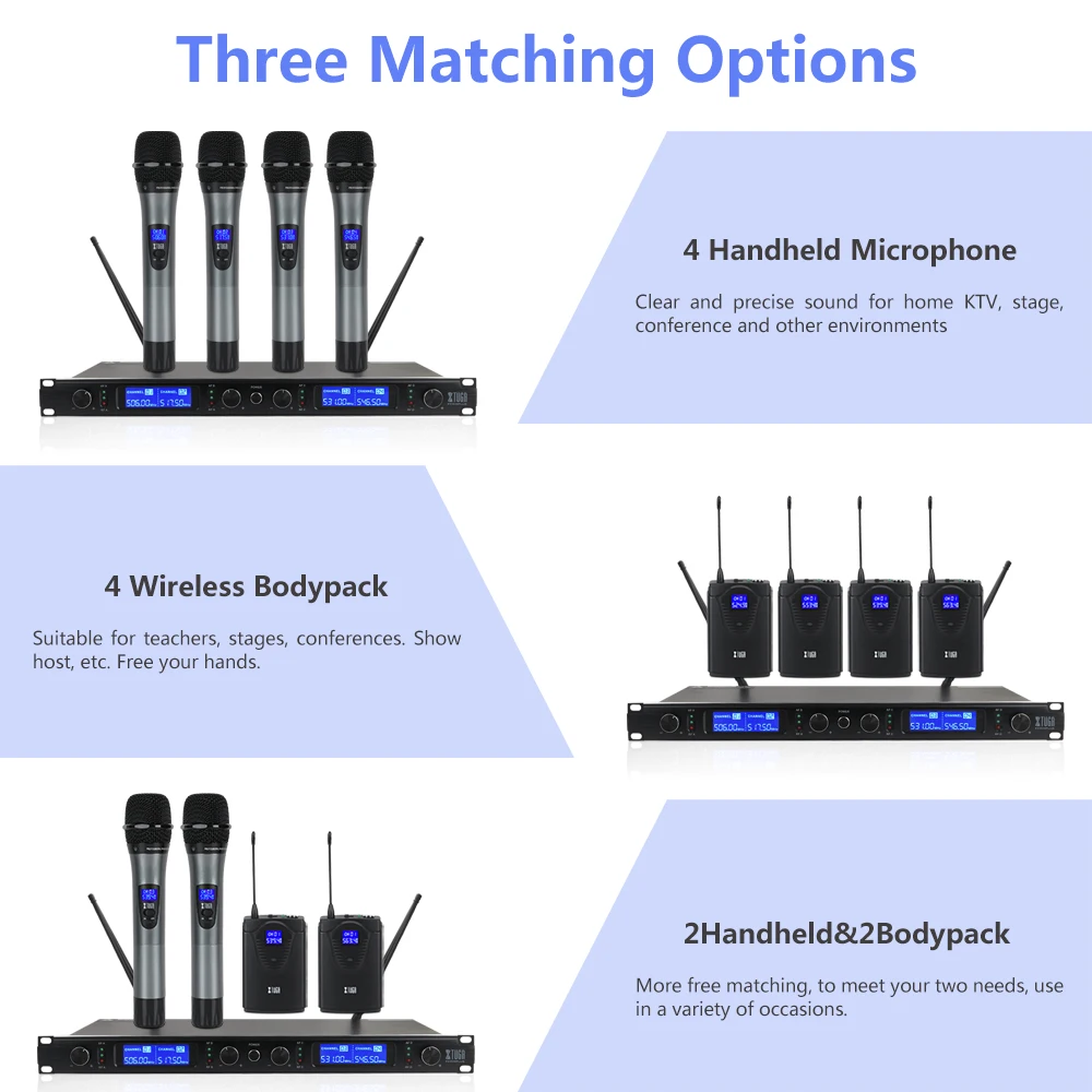 Xtuga ew240plus sistema sem fio dos microfones da frequência ultraelevada de 4 canais para o uso da igreja da fase para a festa de família, casamento, noite pequena do karaoke