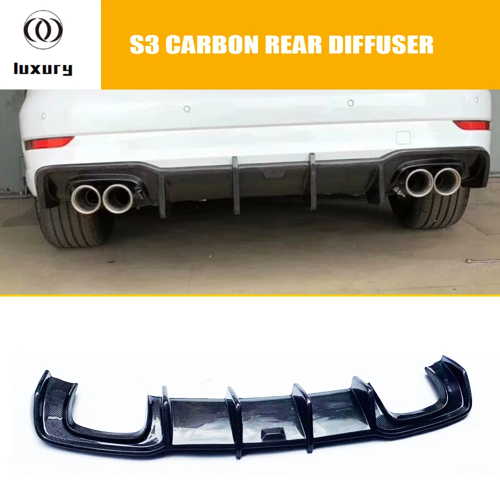 K Style Carbon Fiber Rear Bumper Diffuser for Audi A3 Sline & S3 Bumper Sedan 4 Door 2017 - 2020