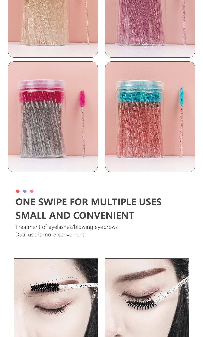 100 stücke Einweg-Wimpern verlängerung Make-up Pinsel Augenbrauen Kamm Mikro bürste mit Box Kristall griff Mascara Zauberstäbe Wimpern heben Werkzeug – Detail 4