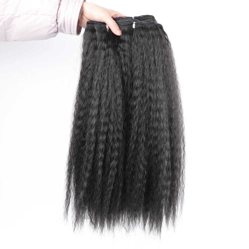 Mèches Synthétiques Crépues et Lisses avec Closure pour Femme, Tissage Cousu, 2 Lots