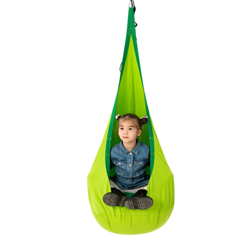 Kids Pod Swing Seat 100% Cotton Hammock Chair Portable Decor Home Space Saving  Indoor Outdoor Use with PVC Inflatable Cushion