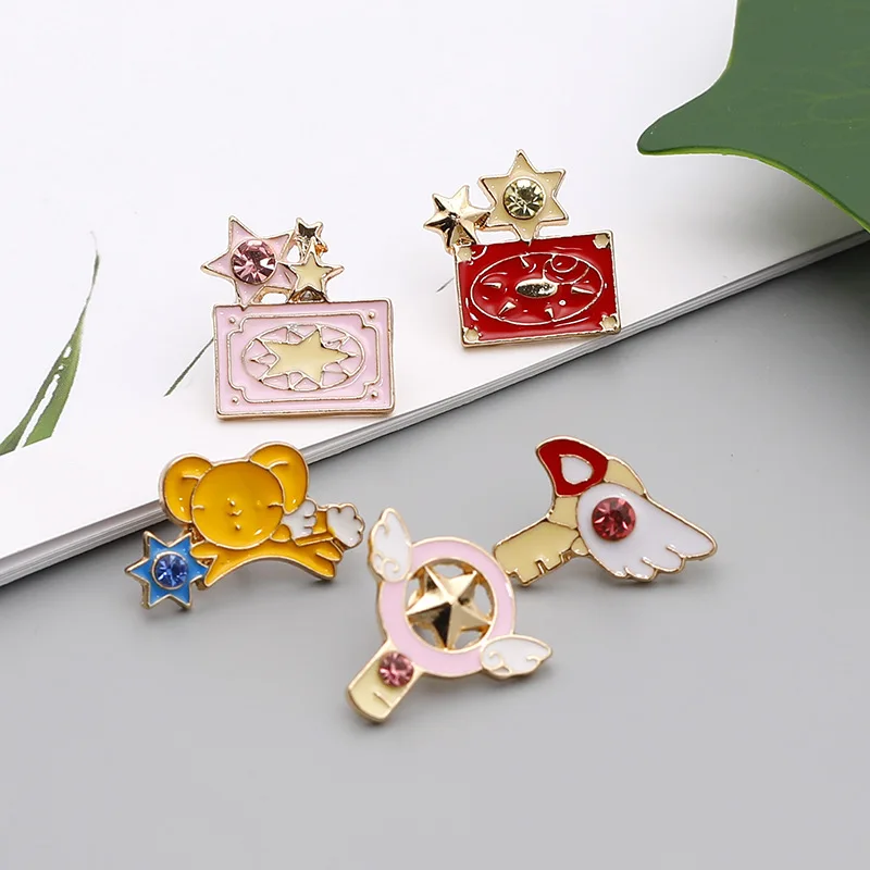 Anime Card Captor Sakura Pins Brooches Card Wings Star Stick Bird Magic Key KERO Denim Jackets Lapel Pin Badge Japanese Jewelry