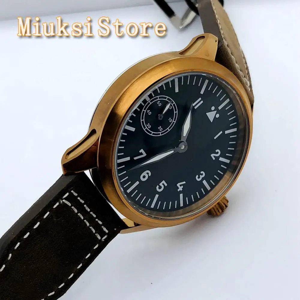 Corgeut 45mm Men\'s Top Casual Mechanical Watch Brass Case Black Sterile Dial Luminous Leather Strap 17 Jewelry 6497 Movement