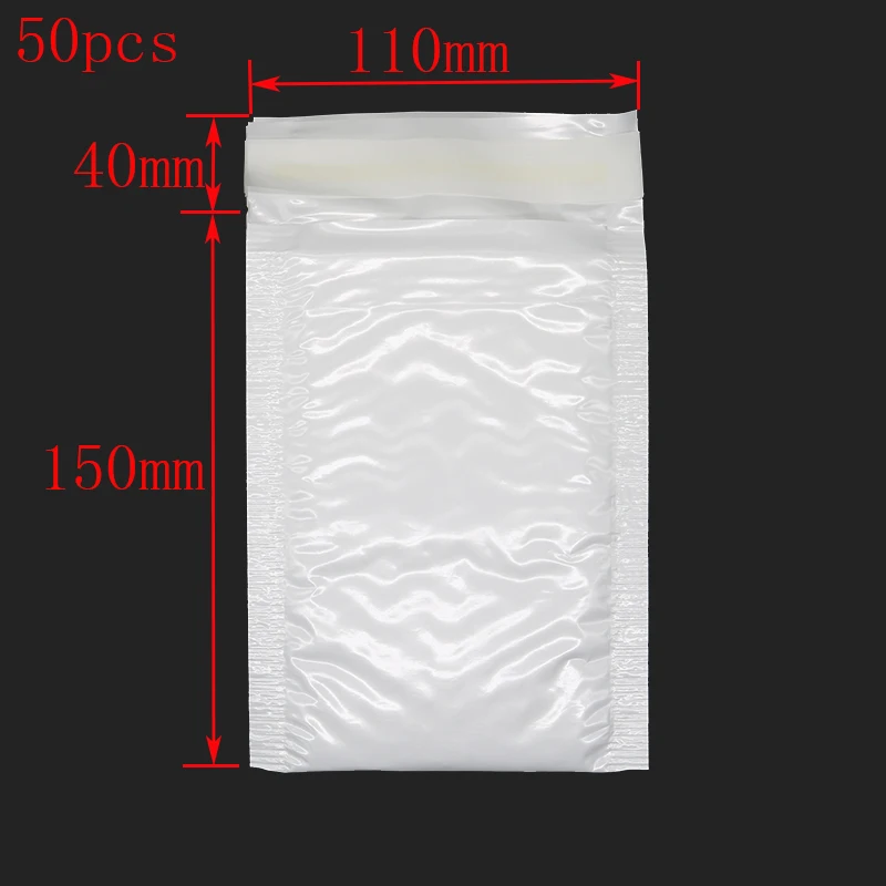 50pcs (11 * 15cm + 4cm) White Pearl Membrane Envelope Waterproof and Shockproof Bubble Bag Mailing Business Office Stationery