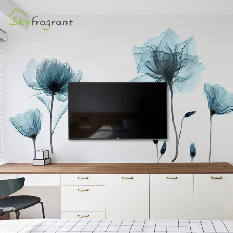 Nordic Lotus Muurstickers Voor Woonkamers Slaapkamer Achtergrond Thuis Muur Decor Creatieve Bloem Zelfklevende Vinyl Glas Sticker