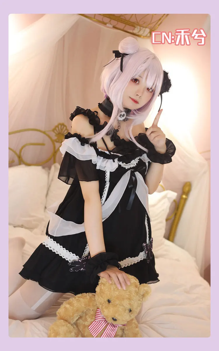 Anime VTuber Hololive Uruha Rushia Black SJ Lolita Dress Uniform VTB Party Suit Cosplay Costume Halloween Women