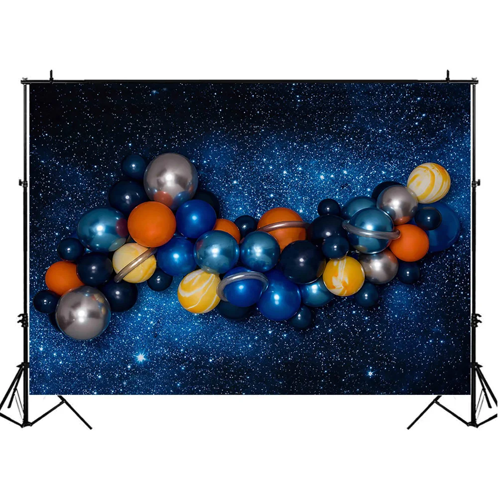 MOCSICKA الفضاء تحت عنوان التصوير خلفية رائد الفضاء 1st حفلة عيد ميلاد ديكور طفل صبي كعكة سحق خلفية لاستوديو الصور