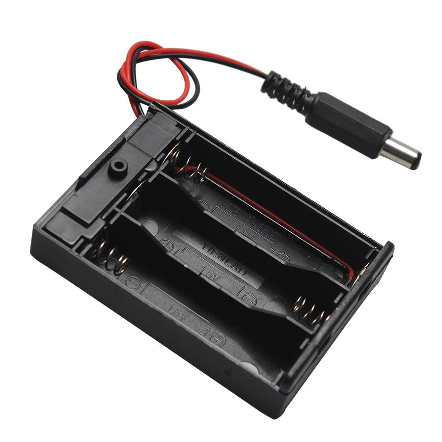 

Plastic 3 x 1.5V AA Batteries Holder With Switch Cover 4.5V AA Battery Storage Box Case with DC5.5*2.1mm Plug