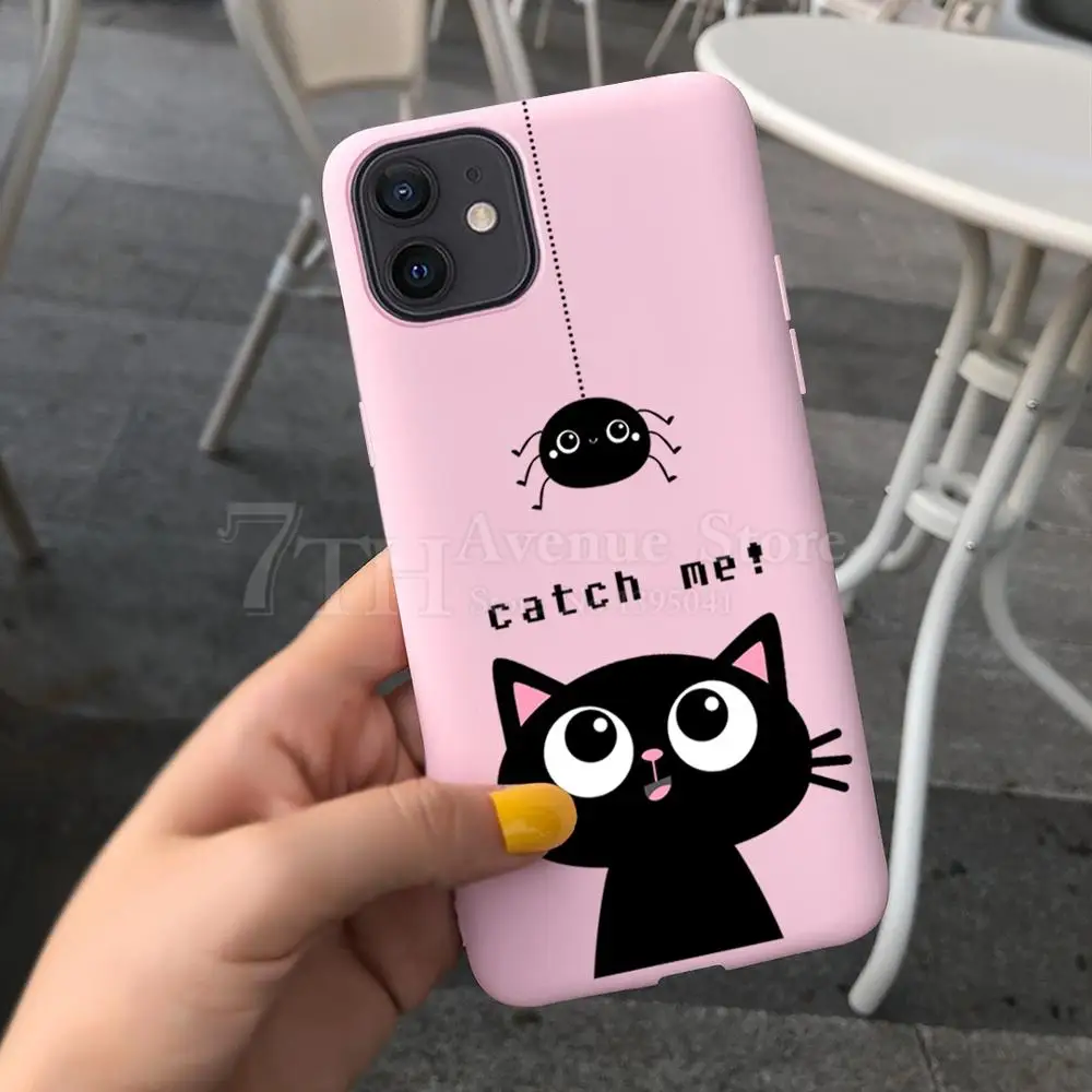 Cartoon TPU Silicone Phone Case for IPhone 12 SE 11 Pro X XS MAX XR 8 7 6s Plus 5 5s Cute Little Black Cat Cases Back Cover