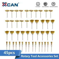 XCAN 45pcs Steel Wire Brass Wheel Cup Brush Set Metal Polishing Wheel 3mm Shank for Dremel Rotary Tool Acceossires