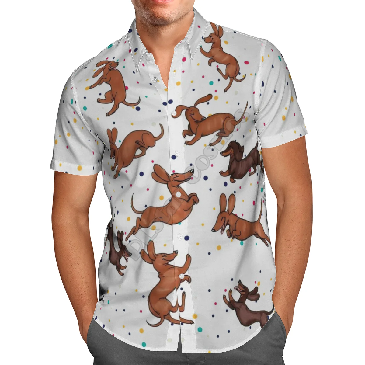 Hawaii Shirt Hawaiian beach Summer Funny Dachshund 3D Printed Men's Shirt Harajuku Tee hip hop Casual shirts 02
