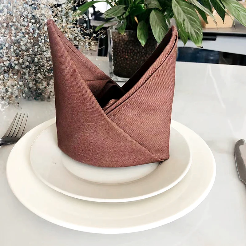 

6PCS 45x45CM Home Dinner Cloth Simple Pure Color 100% Cotton Napkin Thick Section Restaurant Hotel Wedding Brown White 5 Choices