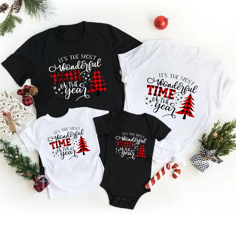 It's The Most Wonderful Time of The Year Family Matching Christmas Clothes Father Mother Kids T-shirt Baby Romper Xmas Outfits