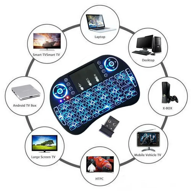 7 Colors i8 Keyboard Backlight English Russian Air Mouse Wireless Touchable Remote Control for Smart TV Box Desktop Touchpad PC image 5