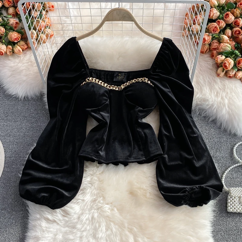 2023 Spring Fashion Sexy Blouse Women Long Sleeve Off Shoulder Clubwear Crop Tops Elegant Shirts Casual Autumn