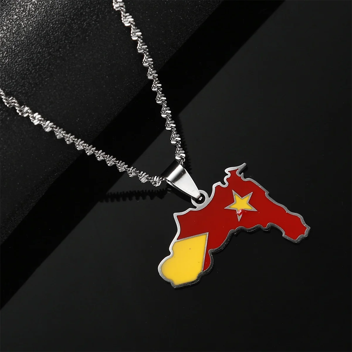 Stainless Steel Tigray Region Map Flag Of Ethiopia Pendant Necklaces Unisex Enamel Jewelry