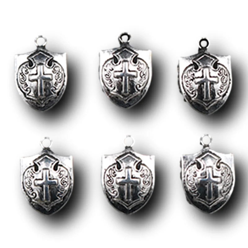 20pcs Silver Plated European Crusaders Shield Pendant Retro Necklace Bracelet Metal Accessories DIY Charms Jewelry Crafts Making