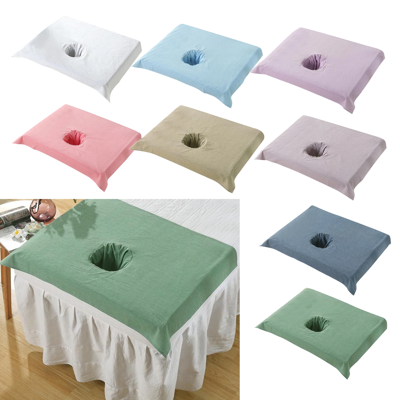 Cubierta de algodón suave para mesa de salón de belleza, cubierta de algodón para mesa de SPA, medio tratamiento, con agujero, 70x50cm