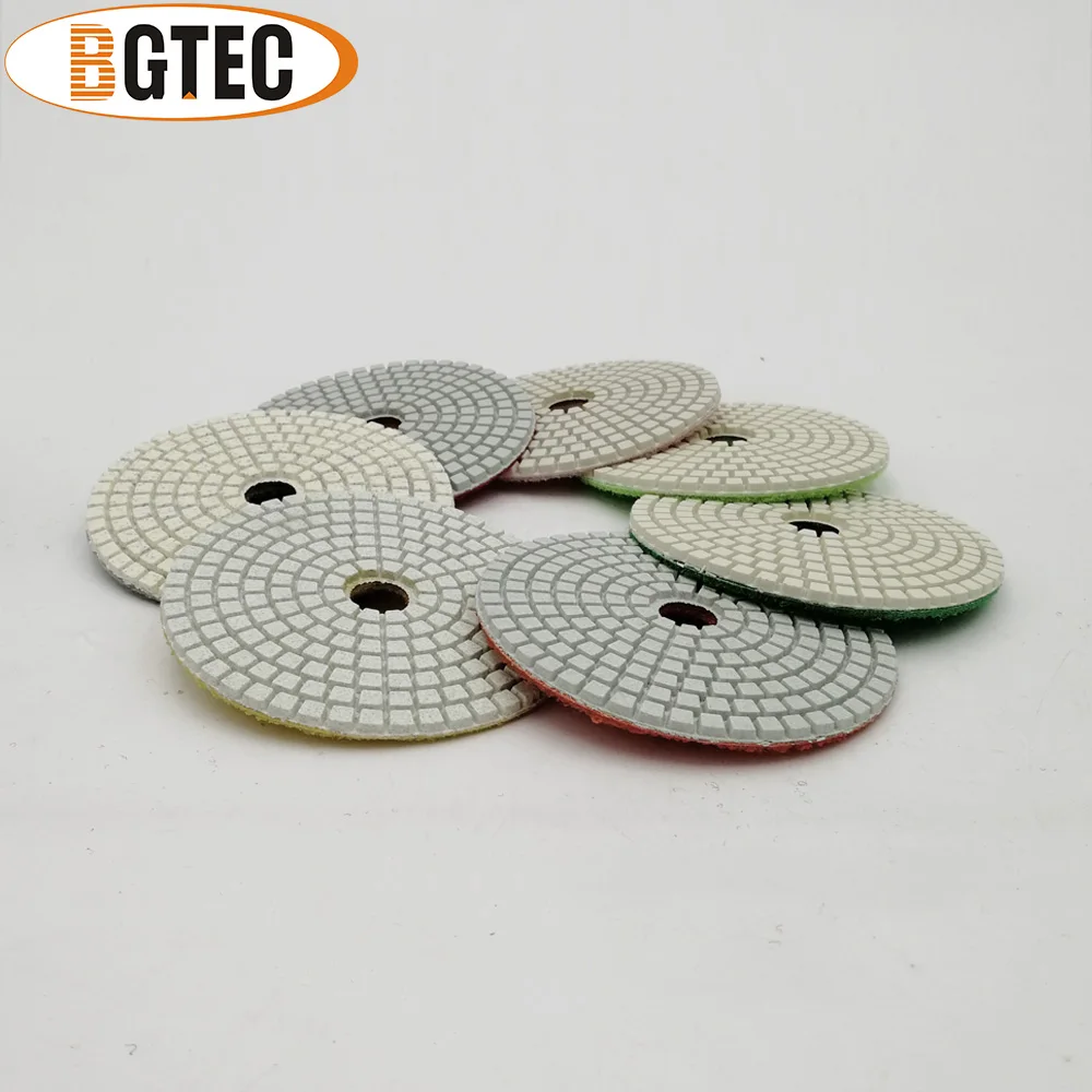BGTEC 4 pollici 7 pz/set bagnato del diamante flessibile tamponi per lucidatura granito, marmo 100 millimetri, ceramica levigatura a disco con pastiglie backer