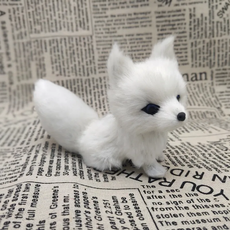 Cute White Fox Model Small Real Life Big Head Design Plastic & Furs Gift Approx. 13x7cm - XF2732