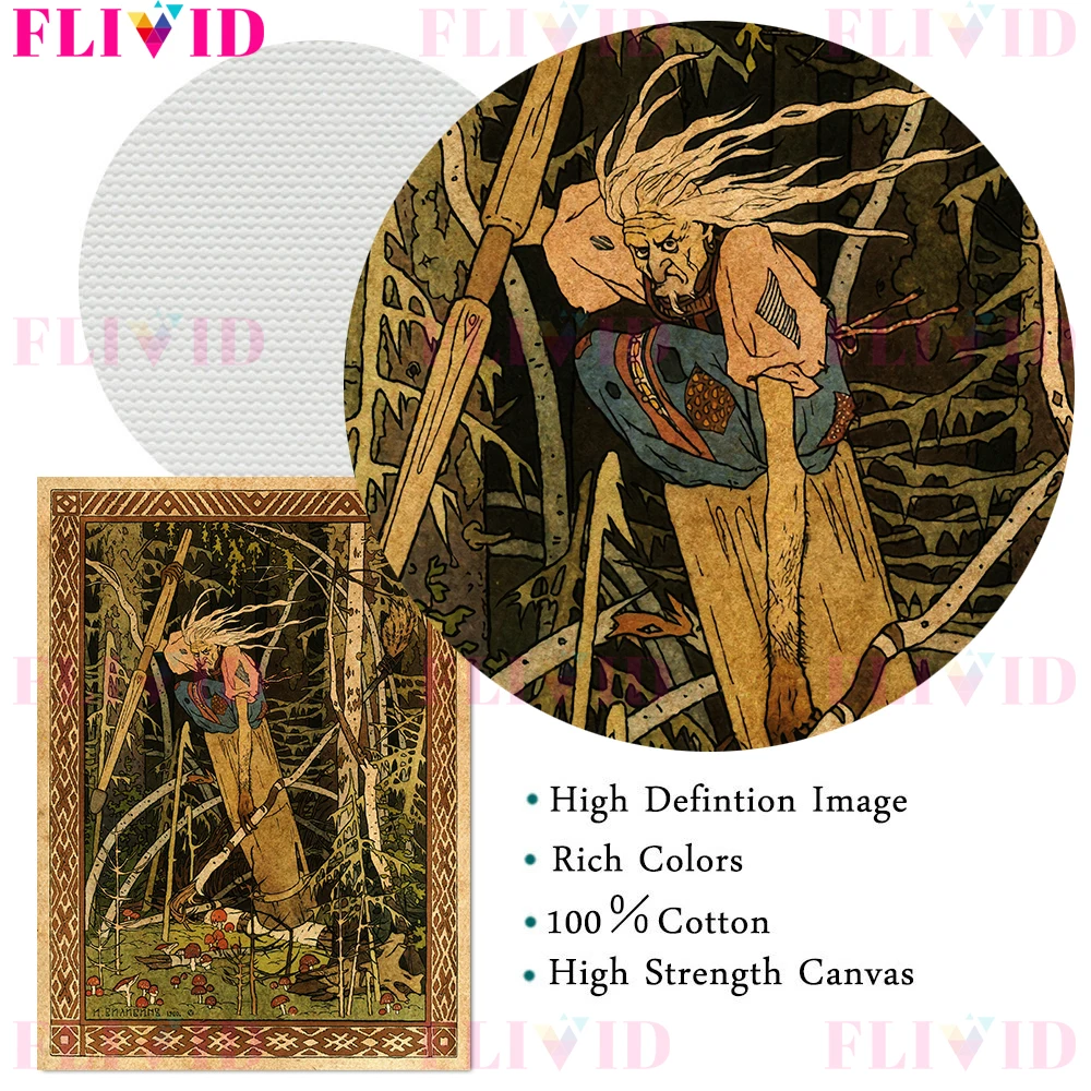 Baba Yaga,Vasilisa,Sirin And Unicorn Art Poster And Print Decoration Retro Witch Myth Wall Art Canvas Painting For Living Room