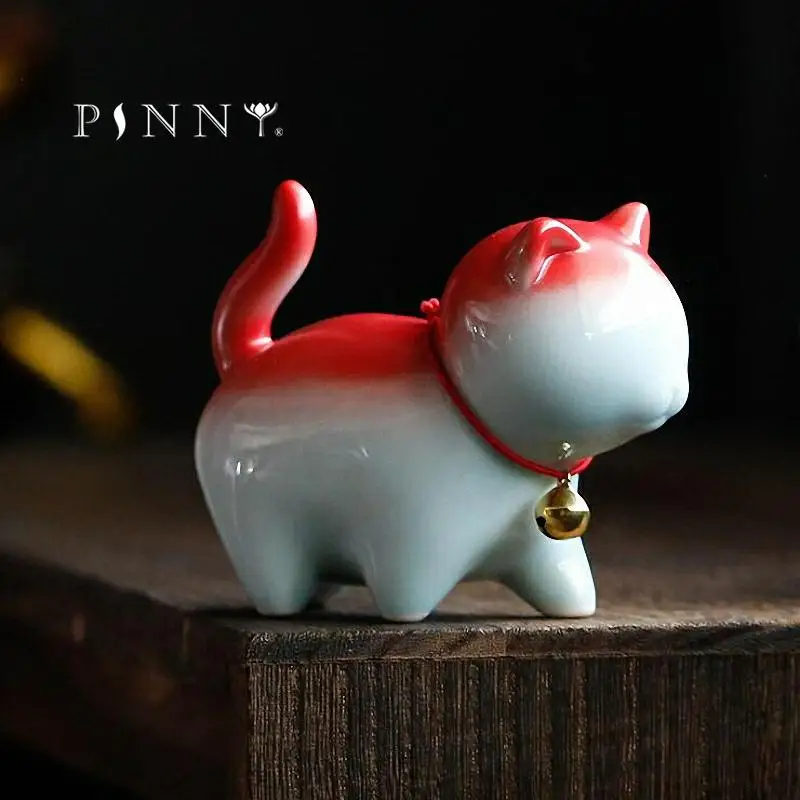 PINNY Cute Kitten Ornaments Estatuas Ceramics Lucky Cat Statues Home Decoration Accessories Modern Ceramic Crafts Decorative