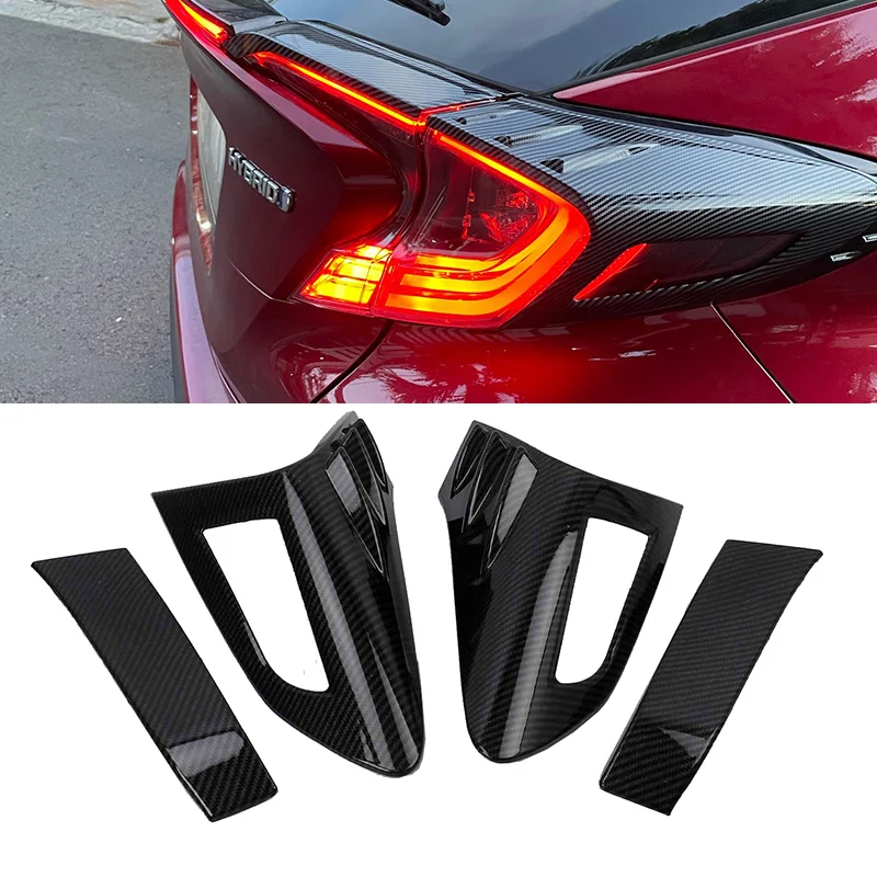 4Pcs Carbon Fiber Style Rear Back Lamp Tail Light Cover Trim for Toyota CHR C-HR 2016-2019 Lamps Rear Brake Light Mouldings