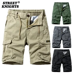 Neue Sommer einfarbige Mode Baumwolle lässige Reithose Cargo Herren Shorts Männer atmungsaktive schnell trocknende Multi-Pocket-Hip-Hop-Shorts