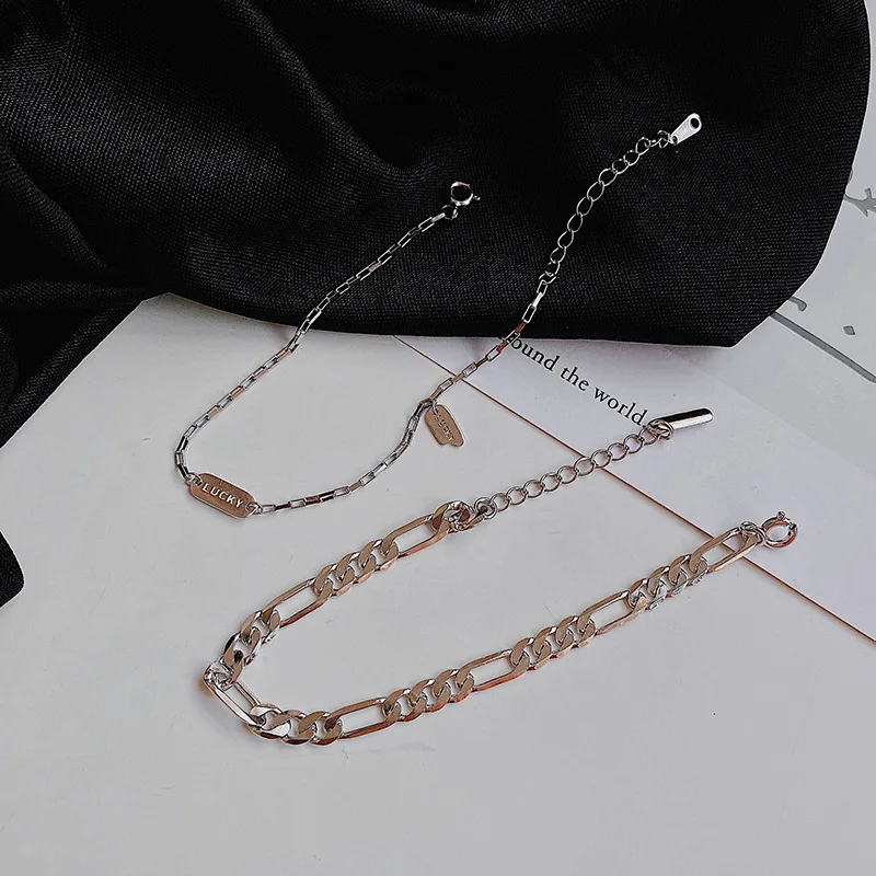 Silvology 925 Sterling Silver Square Lucky Letter Bracelets Wide Chain Minimalist Elegant Bracelets for Women 925 Office Jewelry