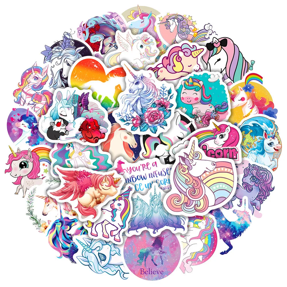10/30/50pcs Cartoon Rainbow Unicorn Graffiti Stickers Water Cup Trolley Case Bicycle Electric Vehicle Decal Decor Stickers