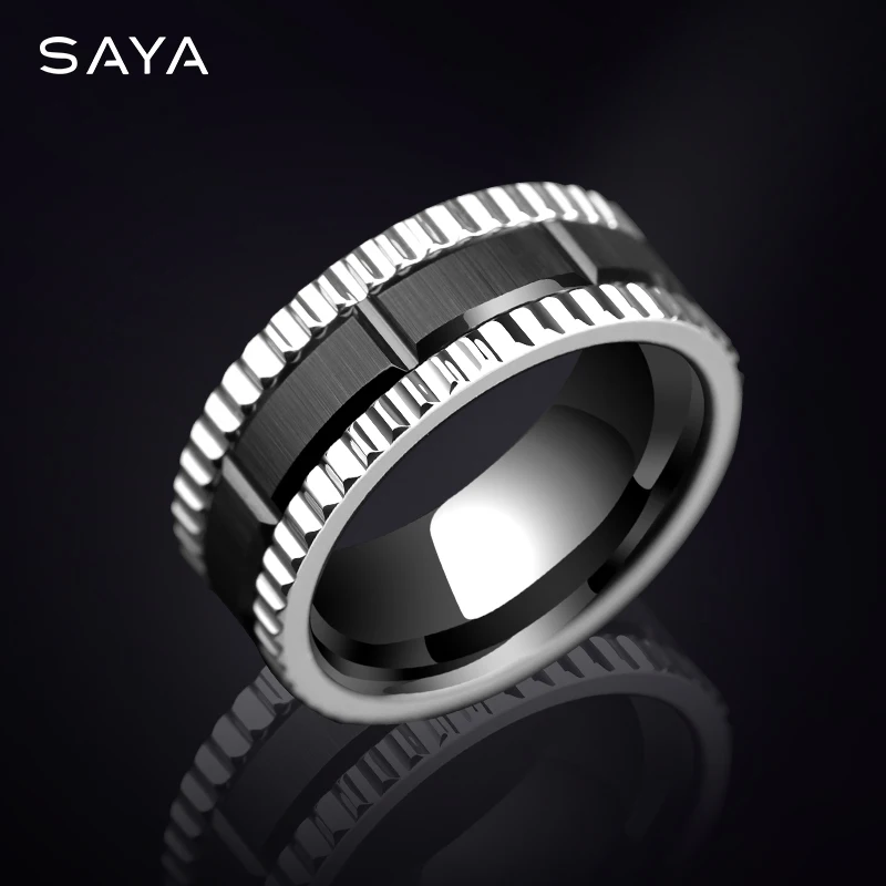 Rings for Men Tungsten Wedding Jewelry 8MM Width Black high quality Fashion Band Brushed, Engraved Customized