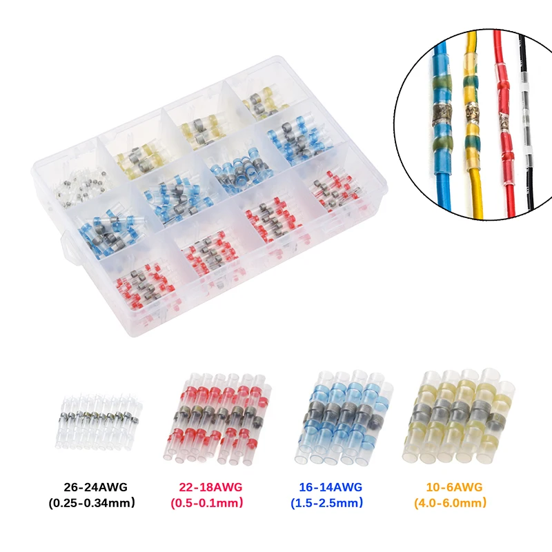 

200Pcs Electrical Wire Connector Insulated Butt Connector Kit Heat Shrink Sordering Terminals Waterproof Solder Sleeve Tube