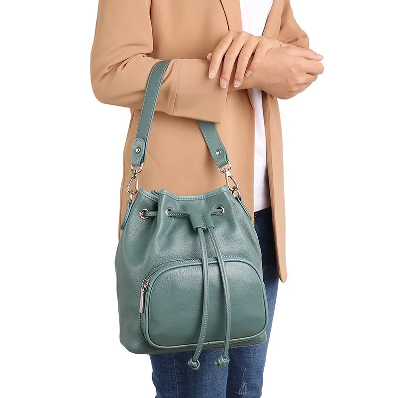 Luxury Leather Women Bag Brand Designer Bucket Bag Simple Casual Lady Totes Bag Real Nature Leather Women Shoulder Crossbody Bag