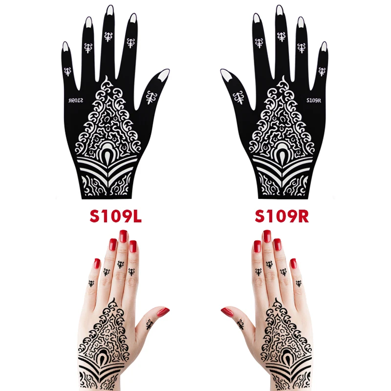 10PCS Self-Adhesive Reusable Henna Tattoo Stencils,Mehndi Indian Temporary Hand Tattoos For Body Art Painting 5 Pairs