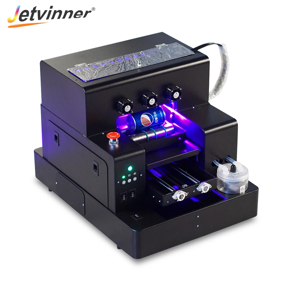 Jetvinner UV Printer A4 Flatbed Printer Phone Case Printer With Bottle Holder With 2500ml UV Ink For Plastic Glass TUP PVC Wood